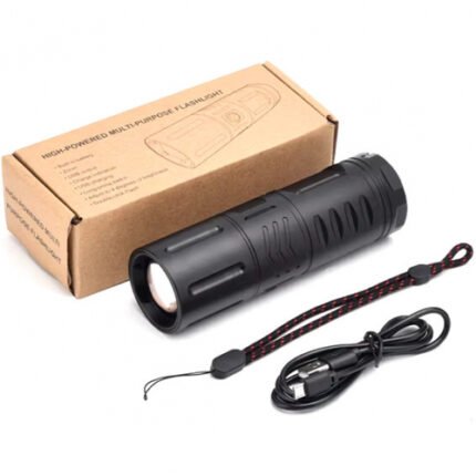 RECHARGEABLE LED ZOOM TORCH LIGHT, WATERPROOF STRONG LED FLASHLIGHT WITH POWER BANK